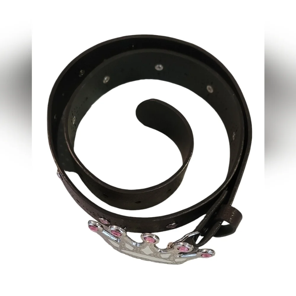 Tilt  adjustable Belt with Crown pink jeweled buckle